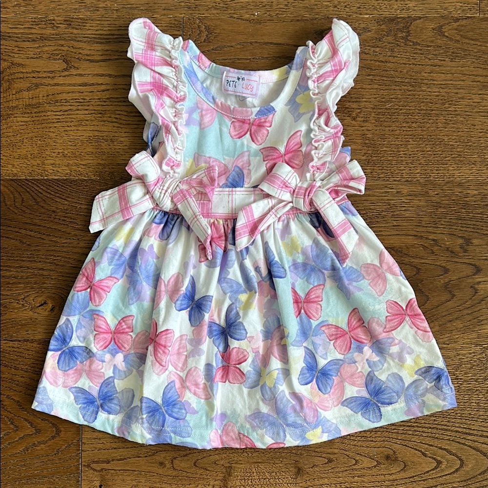 Pink and Blue Casual Sundress with Flutter Sleeves